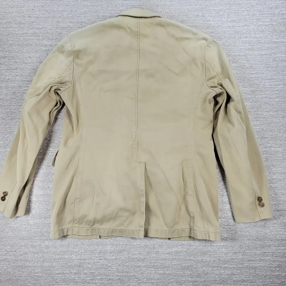 Vintage Polo Ralph Lauren 3 Button Blazer Jacket Mens 42R Khaki Tan Cotton Twill - Picture 3 of 16